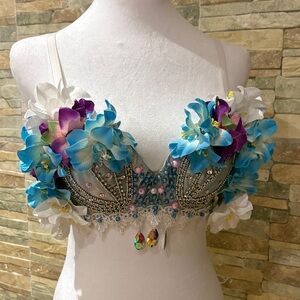 Mermaid 🧜‍♀️ Floral Embellished Bra Top with Rhinestones